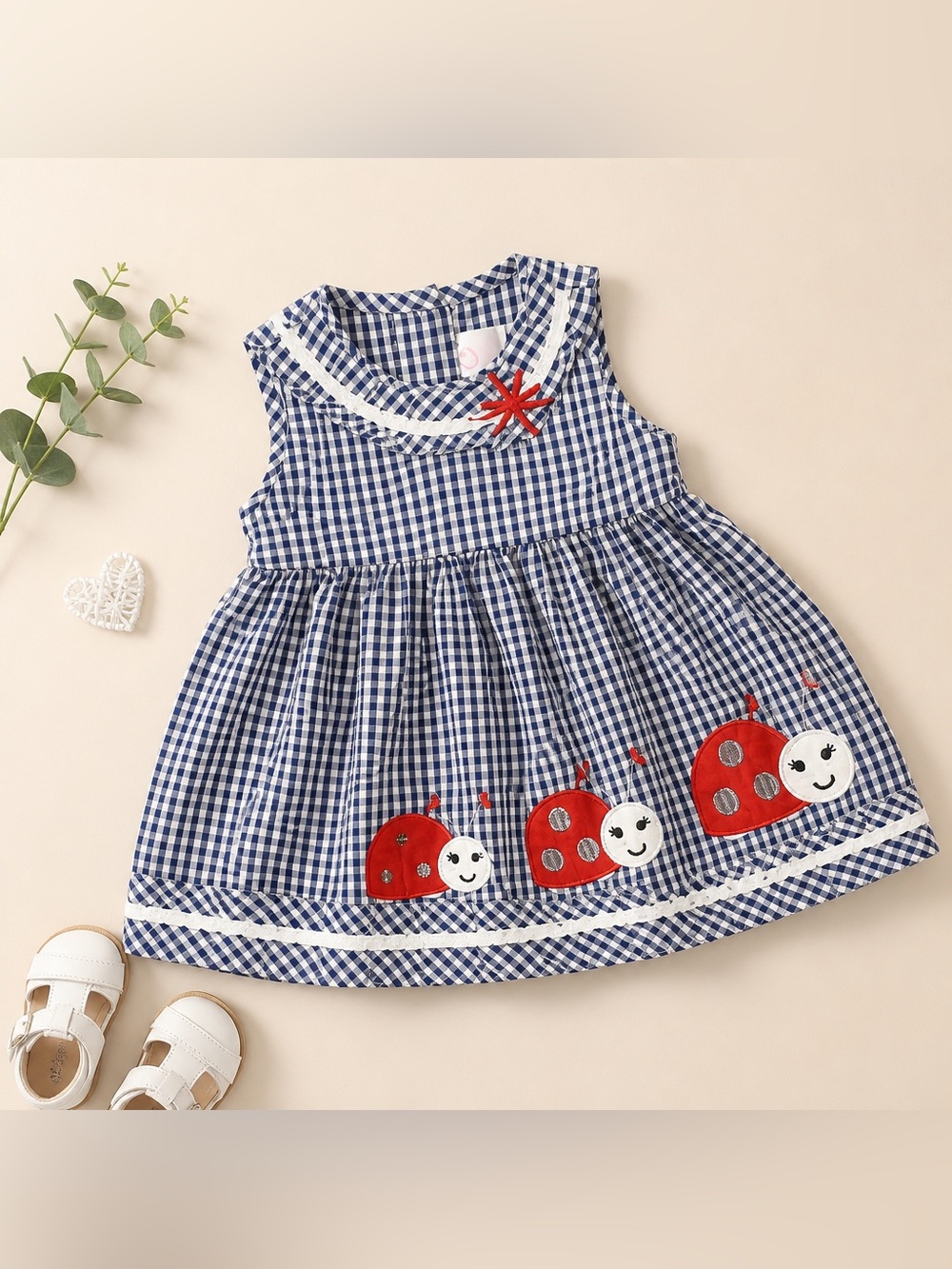 Youngland Baby Newborn 3/6 Month Gingham Ladybug Cotton Polyester Dress